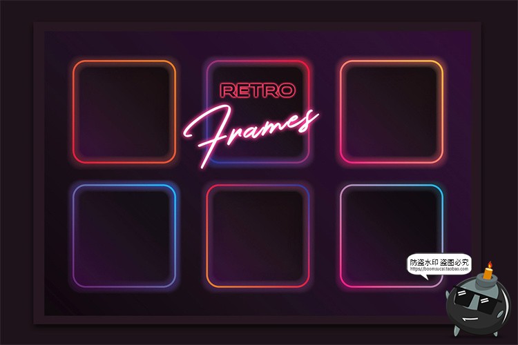 图片[2]-复古霓虹光元素城市景观汽车日出山脉网格图形标志PNG免抠AI素材-设计猿