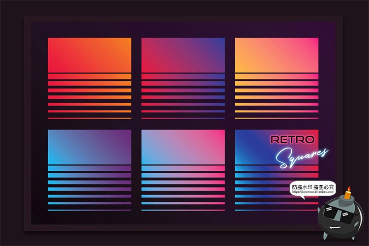 图片[6]-复古霓虹光元素城市景观汽车日出山脉网格图形标志PNG免抠AI素材-设计猿