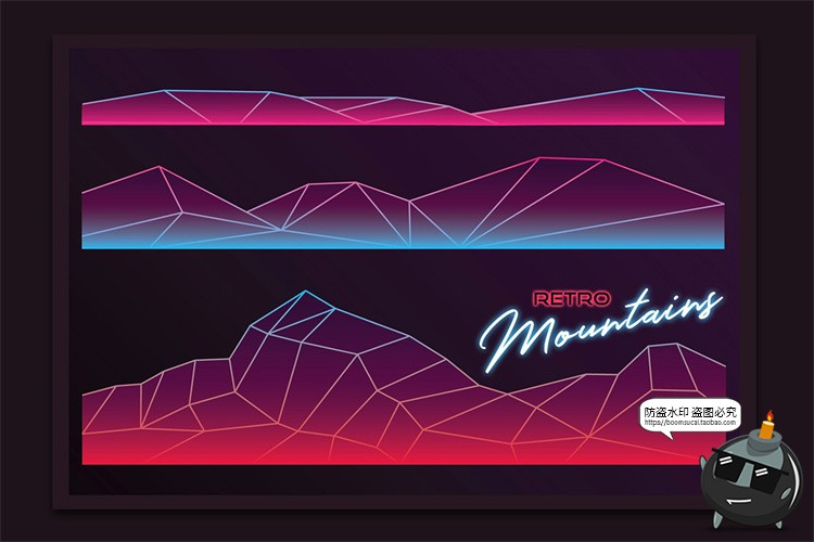 图片[10]-复古霓虹光元素城市景观汽车日出山脉网格图形标志PNG免抠AI素材-设计猿