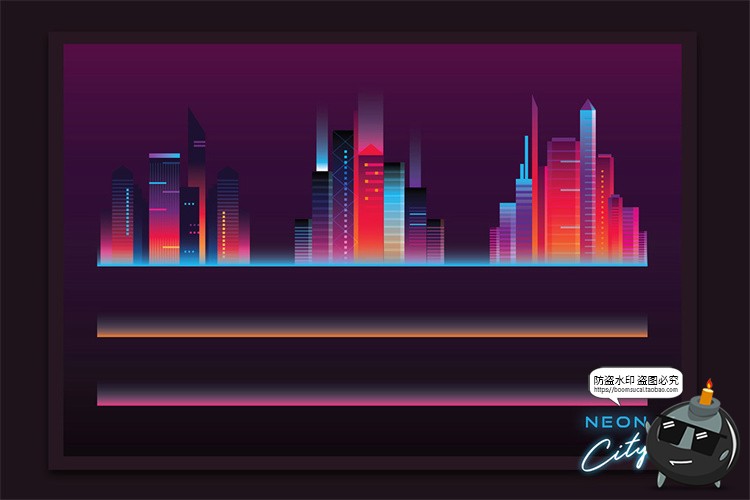 图片[12]-复古霓虹光元素城市景观汽车日出山脉网格图形标志PNG免抠AI素材-设计猿