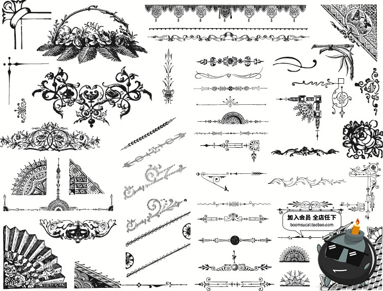 图片[2]-黑白复古古典图形手绘欧式框架边框条纹角装修装饰元素AI矢量素材-设计猿