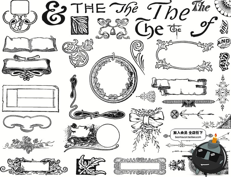 图片[3]-黑白复古古典图形手绘欧式框架边框条纹角装修装饰元素AI矢量素材-设计猿