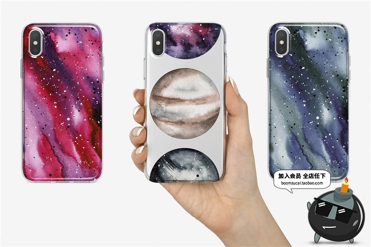 图片[9]-水彩抽象太空星球卫星火星陨石坑表面插画图片PNG免抠设计PS素材-设计猿