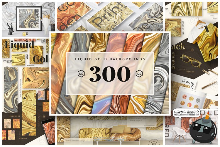 图片[1]-鎏金抽象艺术液体奢华金属扭曲流体渐变纹理背景底纹JPG图片素材-设计猿