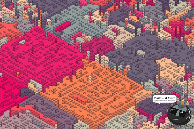 图片[2]-2.5D等距迷宫积木纵横交错复杂斜视角游戏背景AI矢量JPG图片素材-设计猿