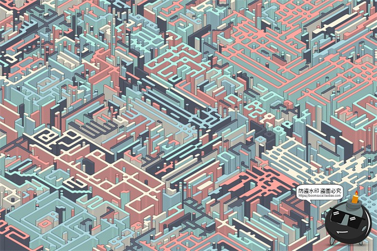 图片[19]-2.5D等距迷宫积木纵横交错复杂斜视角游戏背景AI矢量JPG图片素材-设计猿