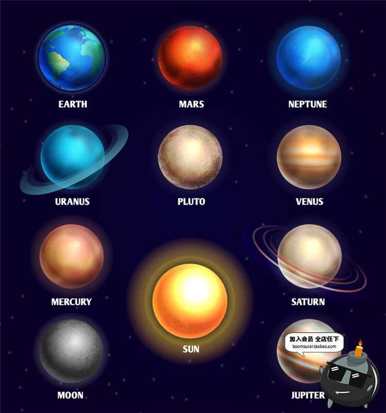 图片[2]-太阳系宇宙恒星行星星球地球火星土星月球冥王星AI矢量插画素材-设计猿