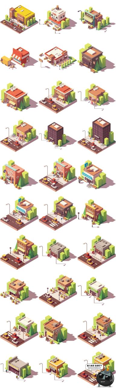 图片[1]-2.5D立体等距建筑场景方块元素图案房屋Ui创意装饰卡通AI矢量素材-设计猿