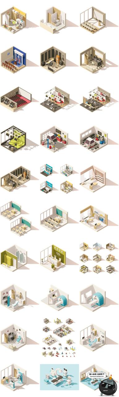 图片[4]-2.5D立体等距建筑场景方块元素图案房屋Ui创意装饰卡通AI矢量素材-设计猿