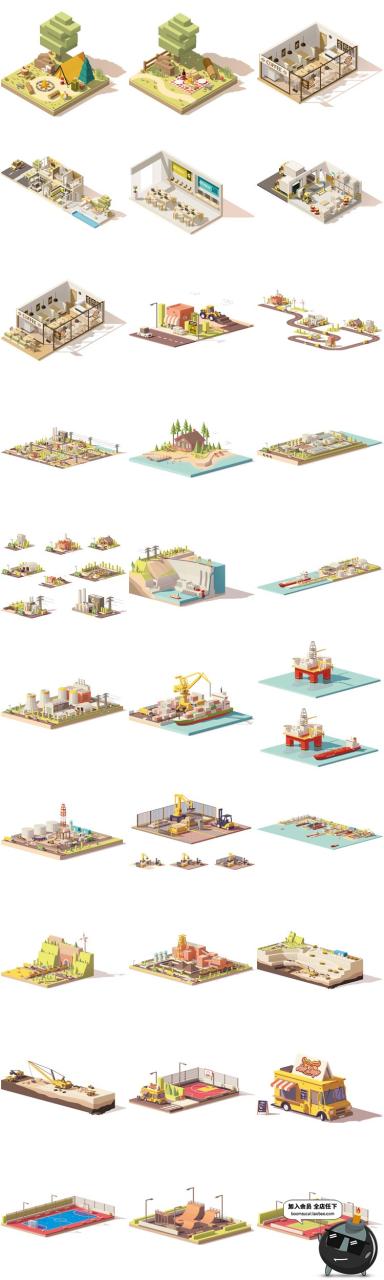 图片[7]-2.5D立体等距建筑场景方块元素图案房屋Ui创意装饰卡通AI矢量素材-设计猿