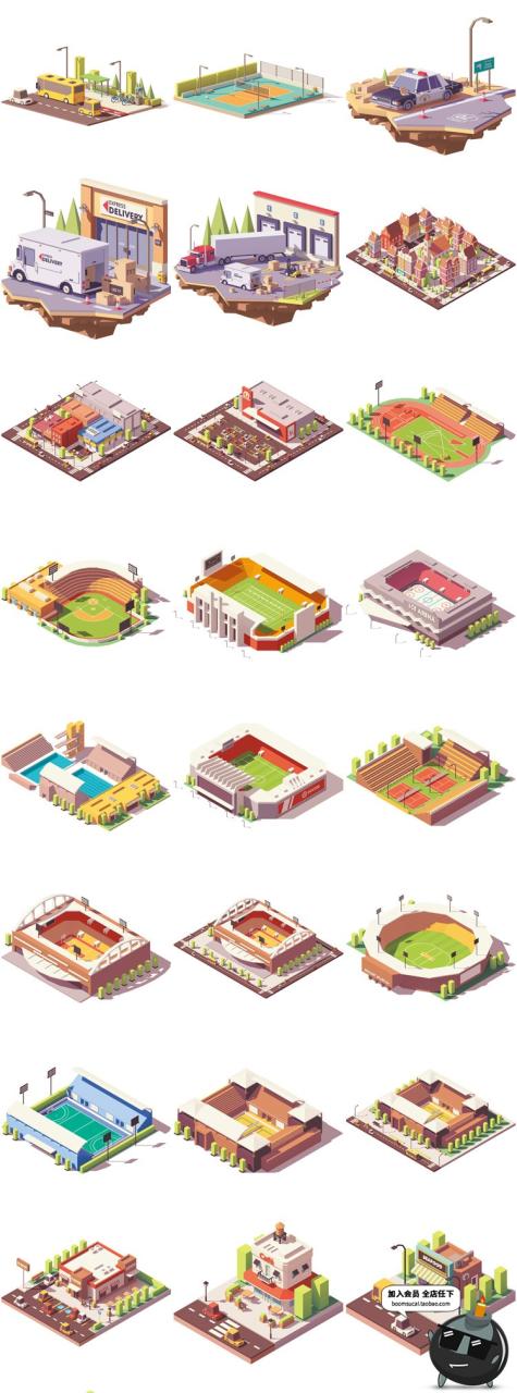 图片[8]-2.5D立体等距建筑场景方块元素图案房屋Ui创意装饰卡通AI矢量素材-设计猿