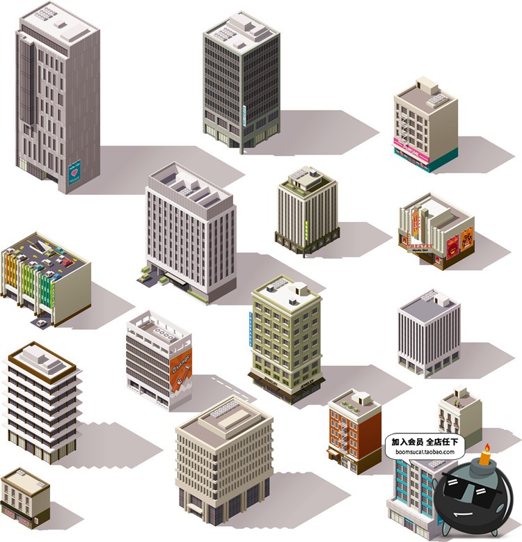 图片[26]-2.5D立体等距建筑场景方块元素图案房屋Ui创意装饰卡通AI矢量素材-设计猿
