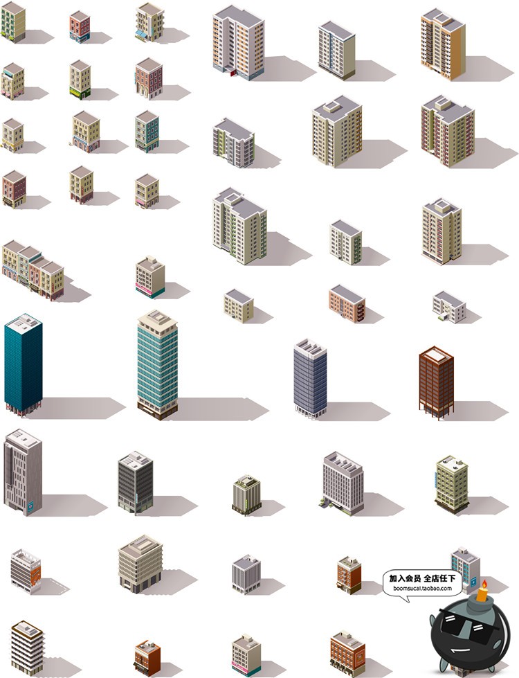 图片[27]-2.5D立体等距建筑场景方块元素图案房屋Ui创意装饰卡通AI矢量素材-设计猿
