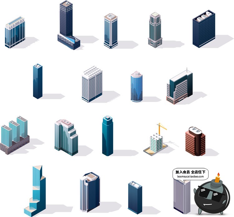 图片[31]-2.5D立体等距建筑场景方块元素图案房屋Ui创意装饰卡通AI矢量素材-设计猿