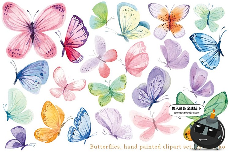 图片[2]-水彩梦幻蝴蝶美丽浪漫手绘蝴蝶插图图案清新剪贴PNG免抠元素素材-设计猿