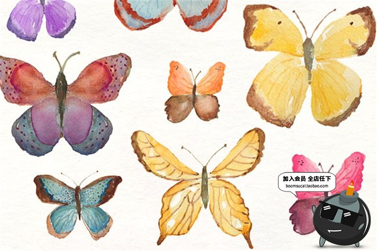 图片[6]-水彩梦幻蝴蝶美丽浪漫手绘蝴蝶插图图案清新剪贴PNG免抠元素素材-设计猿