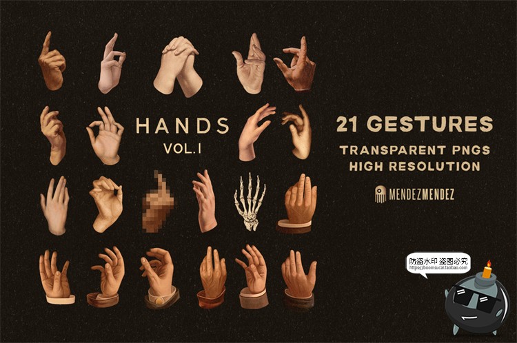 图片[2]-复古欧式风格潮流手势插画装饰元素创意海报PNG免抠PSD模板PS素材-设计猿