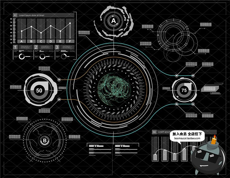 图片[3]-未来现代高科技圆环眼球游戏机械风UI界面显示模板AI矢量设计素材-设计猿
