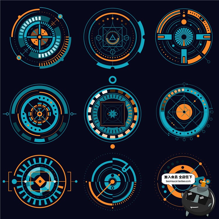 图片[6]-HUD高科技飞行操作仪表盘游戏风抬头数字显示边框圆形AI矢量素材-设计猿