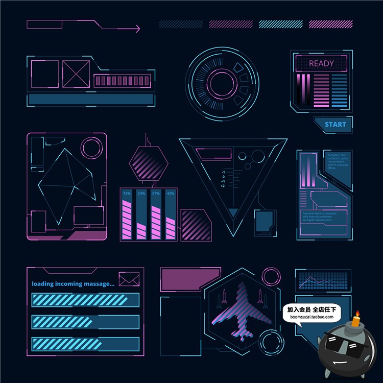 图片[19]-HUD高科技飞行操作仪表盘游戏风抬头数字显示边框圆形AI矢量素材-设计猿