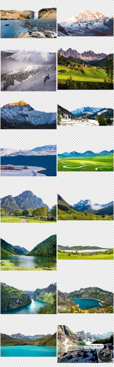 图片[1]-雪山山峰山脉湖光山色山峦山川山丘景色高清PNG免抠后期合成素材-设计猿
