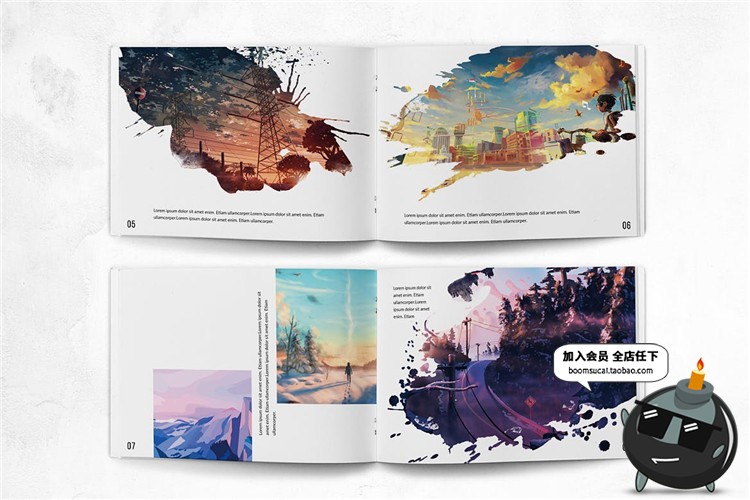 图片[1]-28页横版长条图展示水墨涂鸦风格图文排版杂志PSD模板PS设计素材-设计猿