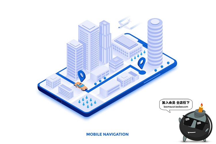 图片[2]-2.5D等轴等距现代蓝色商务手机UI海报插画设计PSD模板AI矢量素材-设计猿