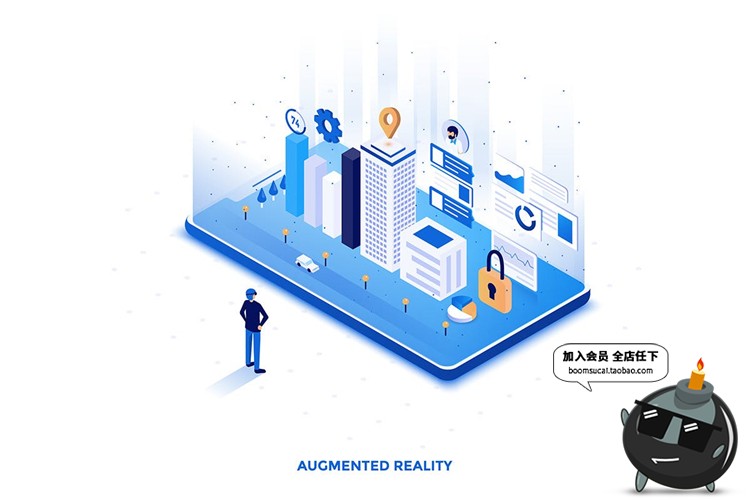 图片[3]-2.5D等轴等距现代蓝色商务手机UI海报插画设计PSD模板AI矢量素材-设计猿