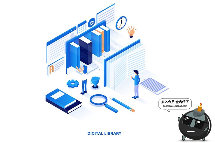 图片[5]-2.5D等轴等距现代蓝色商务手机UI海报插画设计PSD模板AI矢量素材-设计猿