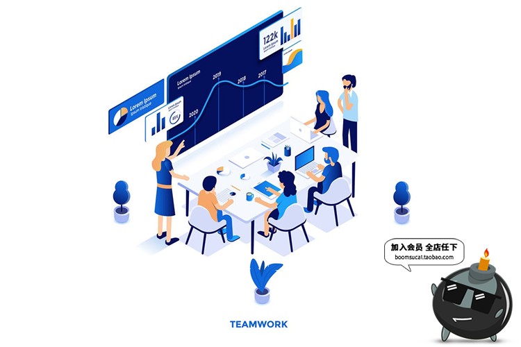 图片[6]-2.5D等轴等距现代蓝色商务手机UI海报插画设计PSD模板AI矢量素材-设计猿