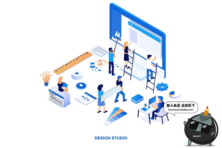 图片[8]-2.5D等轴等距现代蓝色商务手机UI海报插画设计PSD模板AI矢量素材-设计猿
