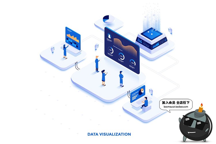 图片[9]-2.5D等轴等距现代蓝色商务手机UI海报插画设计PSD模板AI矢量素材-设计猿