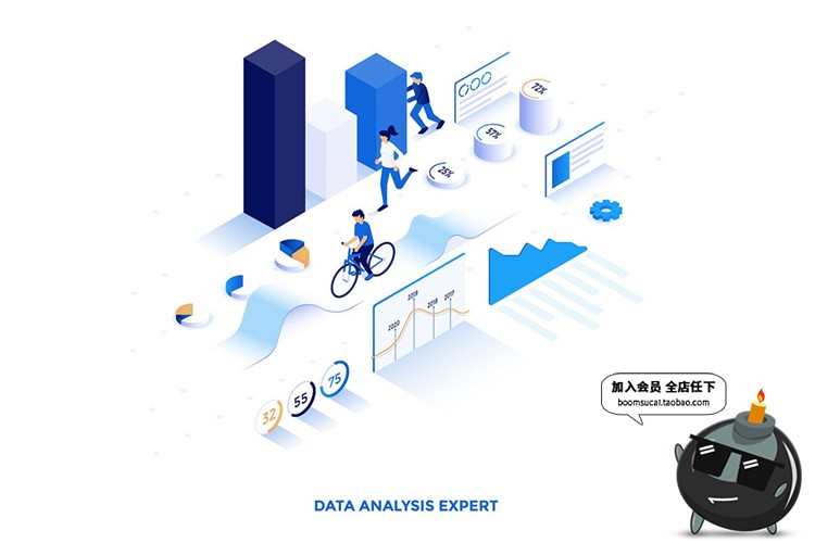 图片[10]-2.5D等轴等距现代蓝色商务手机UI海报插画设计PSD模板AI矢量素材-设计猿