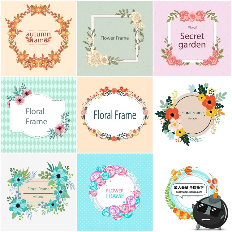 图片[3]-文艺小清新绿色植物底纹LOGO标志鲜花环边框花纹AI矢量设计素材-设计猿