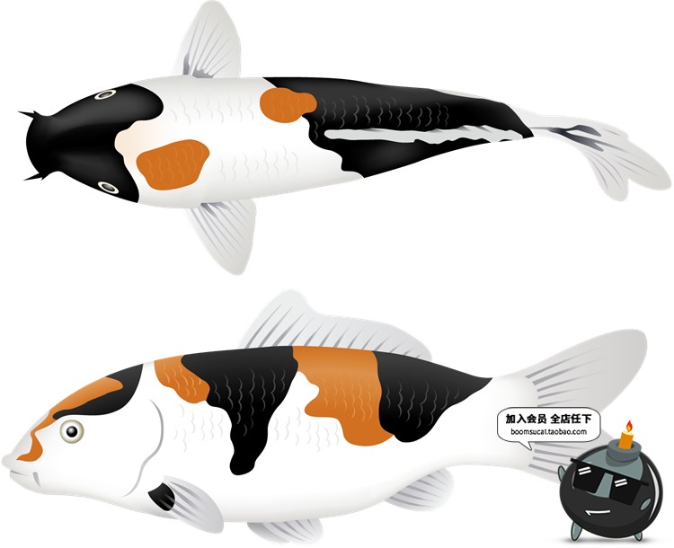 图片[1]-日式传统水彩绘画鲤鱼锦鲤鱼跳水跃龙门效果图案AI矢量设计素材-设计猿