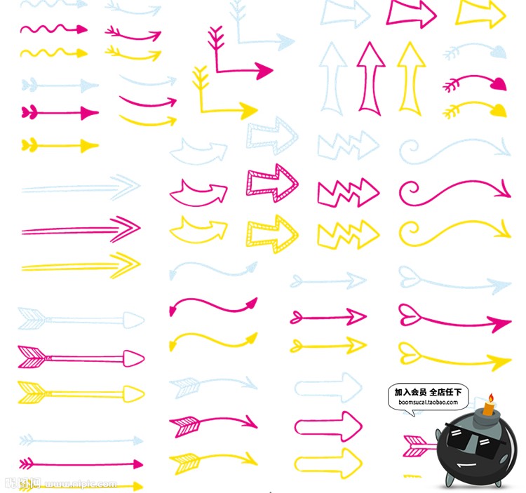 图片[4]-卡通手绘线条箭头指向标志图照片装饰元素美化PNG免抠透明PS素材-设计猿