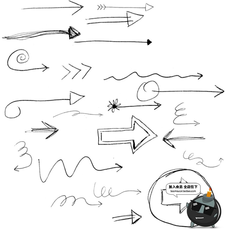 图片[5]-卡通手绘线条箭头指向标志图照片装饰元素美化PNG免抠透明PS素材-设计猿