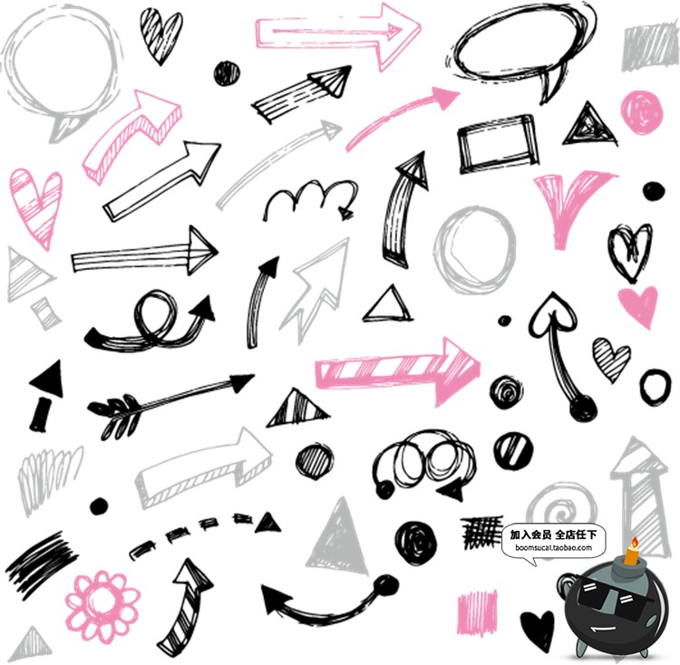 图片[7]-卡通手绘线条箭头指向标志图照片装饰元素美化PNG免抠透明PS素材-设计猿