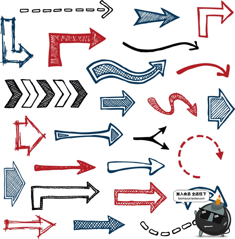 图片[9]-卡通手绘线条箭头指向标志图照片装饰元素美化PNG免抠透明PS素材-设计猿