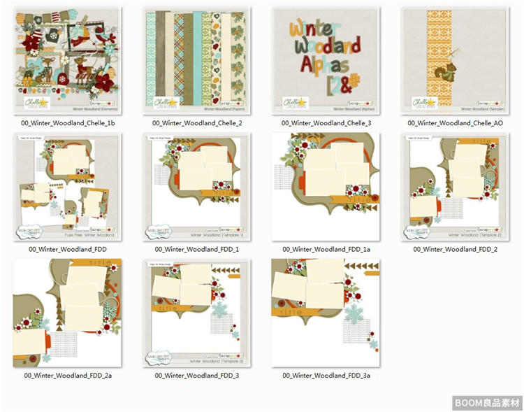 图片[1]-唯美元素松树狐狸围巾与手套纽扣等欧美剪贴印刷PNG素材设计免抠-设计猿