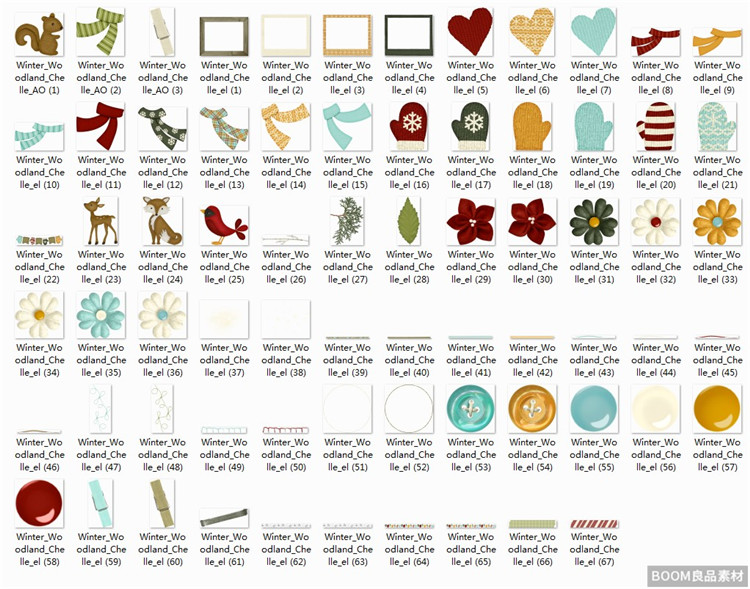 图片[3]-唯美元素松树狐狸围巾与手套纽扣等欧美剪贴印刷PNG素材设计免抠-设计猿