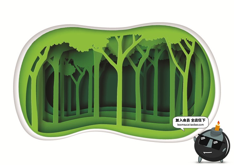 图片[1]-环保卡通绿色剪纸森系植物图案插画微立体层次树木AI矢量设计素材-设计猿