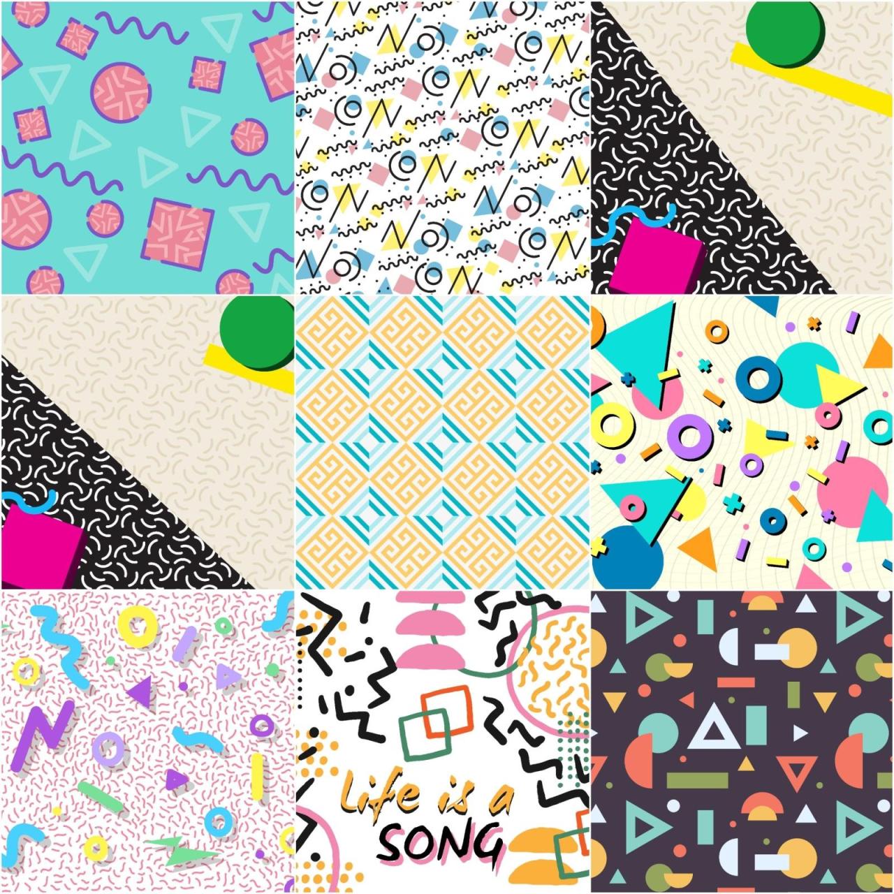 图片[1]-彩色孟菲斯可爱卡通背景冲击风格PNG/AI矢量图平面底纹印刷素材-设计猿