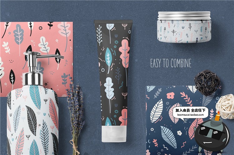 图片[1]-清新文艺森系扁平化花朵叶子植物无缝背景印刷图案PNG素材AI矢量-设计猿