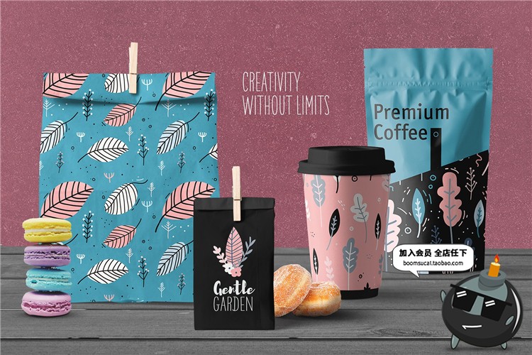 图片[5]-清新文艺森系扁平化花朵叶子植物无缝背景印刷图案PNG素材AI矢量-设计猿