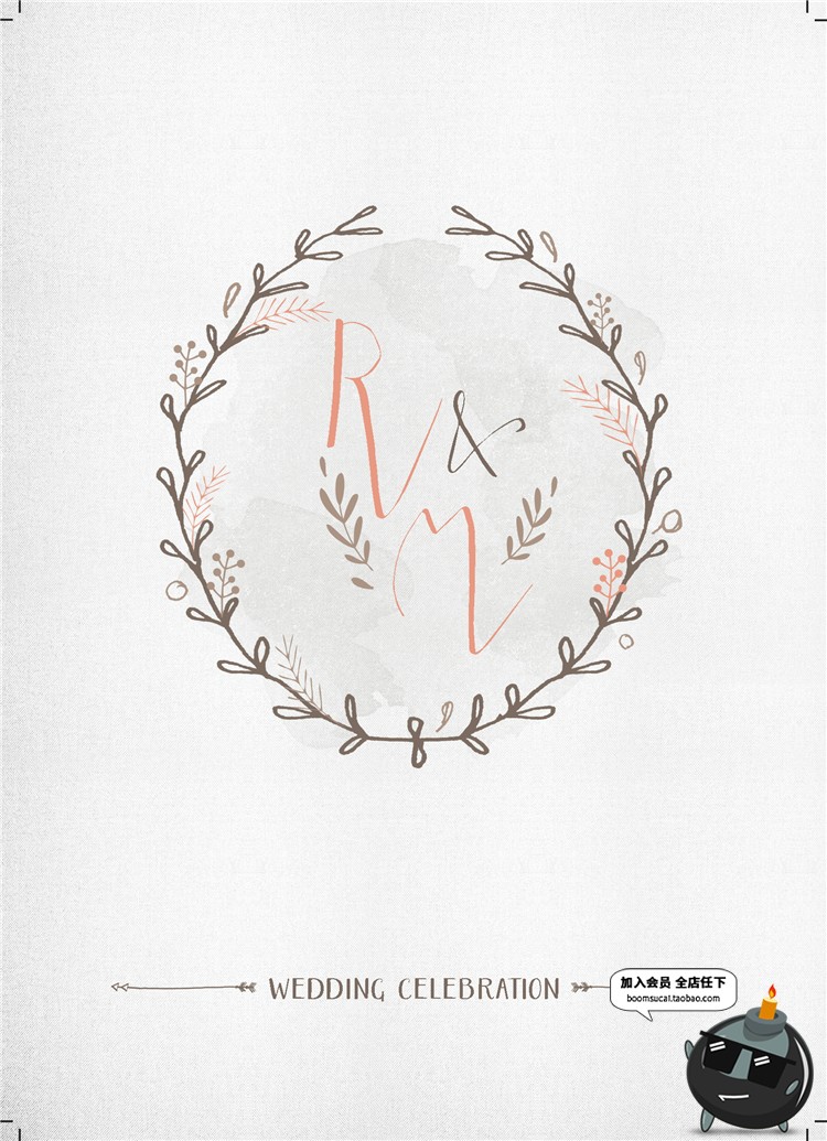 图片[3]-水彩唯美淡雅文艺小清新花环花卉婚礼邀请函请柬物料PSD模板素材-设计猿