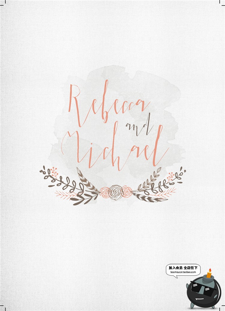 图片[6]-水彩唯美淡雅文艺小清新花环花卉婚礼邀请函请柬物料PSD模板素材-设计猿