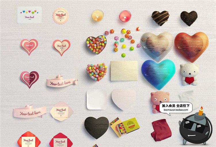 图片[2]-情侣卡通可爱情人节圣诞节场景装饰设计元素PSD模板PS素材合集-设计猿