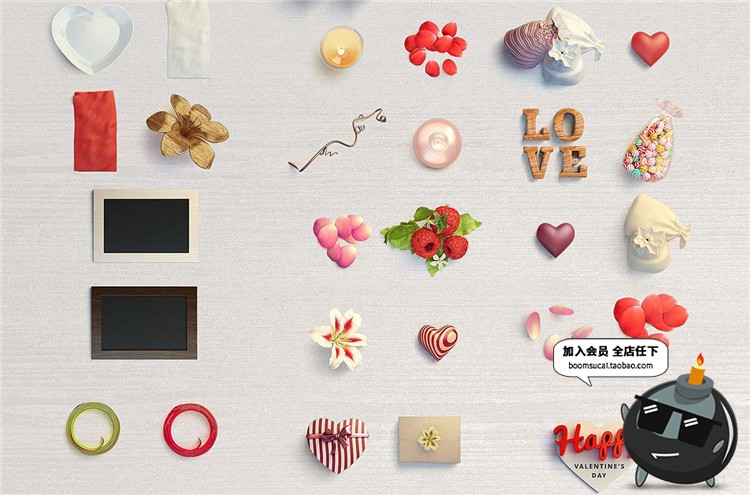 图片[13]-情侣卡通可爱情人节圣诞节场景装饰设计元素PSD模板PS素材合集-设计猿