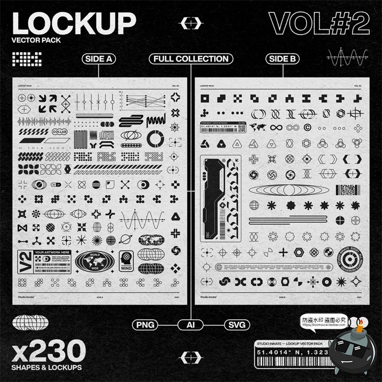 图片[1]-赛博朋克未来科技科幻信息HUD图标图形PNG免抠装饰元素AI矢量素材-设计猿